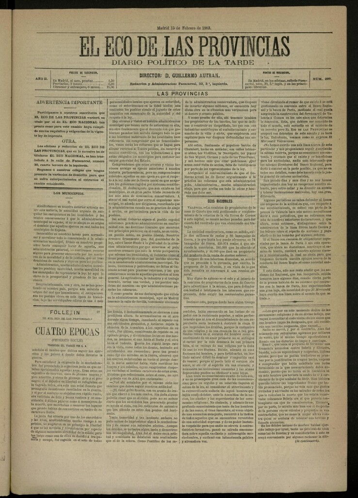 Miniatura de El Eco de las Provincias de 15 de febrero de 1883, nº 297