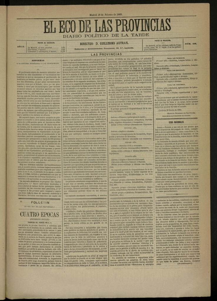 Miniatura de El Eco de las Provincias de 16 de febrero de 1883, nº 298