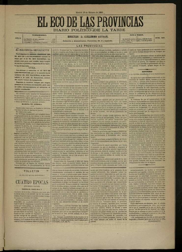 Miniatura de El Eco de las Provincias de 19 de febrero de 1883, nº 300