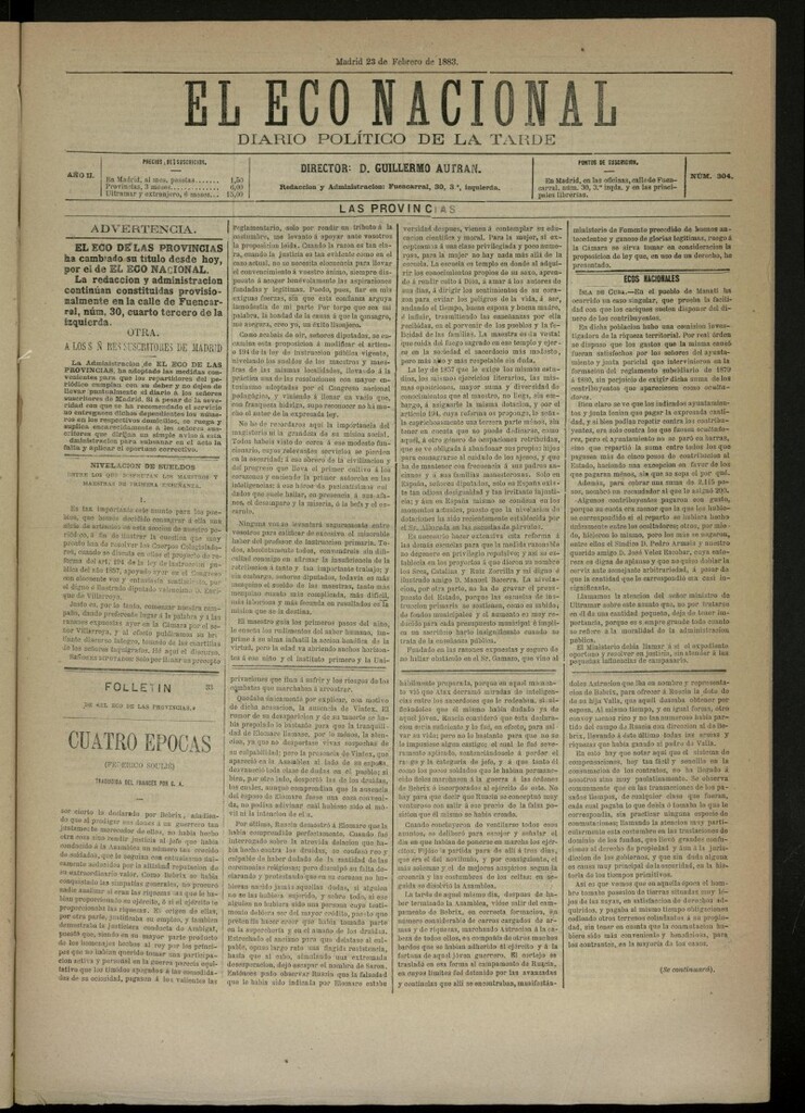 Miniatura de El Eco Nacional de 23 de febrero de 1883, nº 304