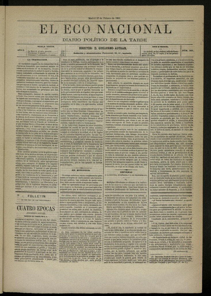 Miniatura de El Eco Nacional de 27 de febrero de 1883, nº 307