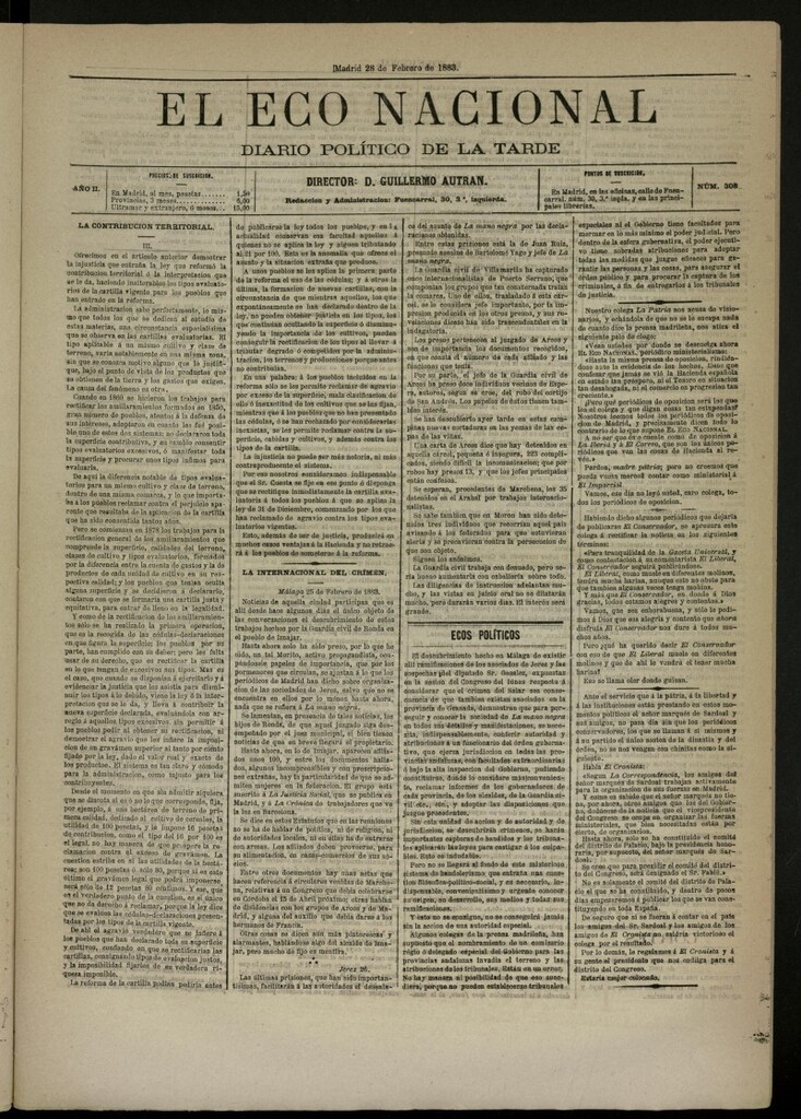 Miniatura de El Eco Nacional de 28 de febrero de 1883, nº 308