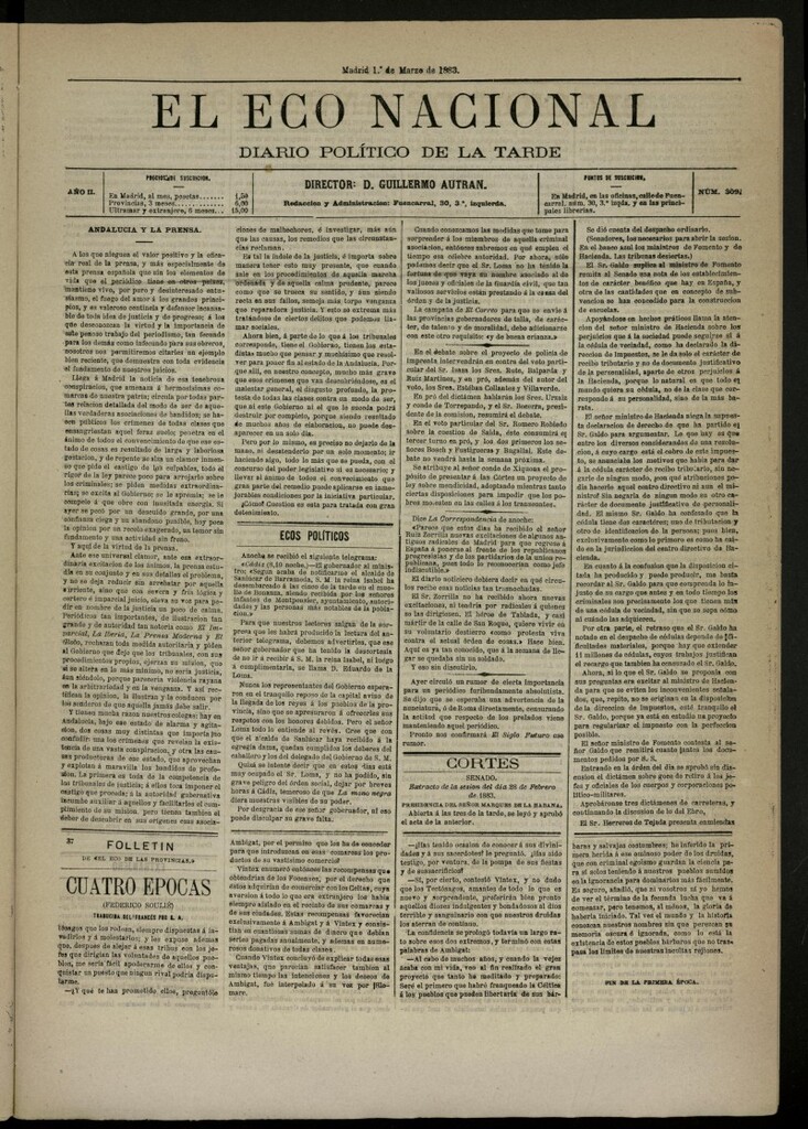 Miniatura de El Eco Nacional de 1 de marzo de 1883, nº 309