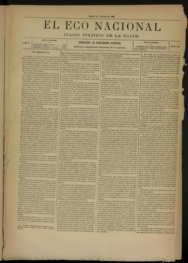 Miniatura de El Eco Nacional de 5 de marzo de 1883, nº 312