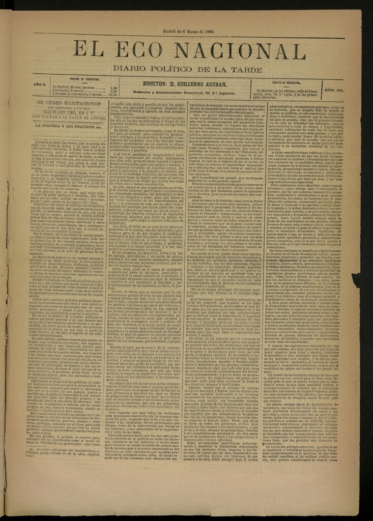 Miniatura de El Eco Nacional de 6 de marzo de 1883, nº 313