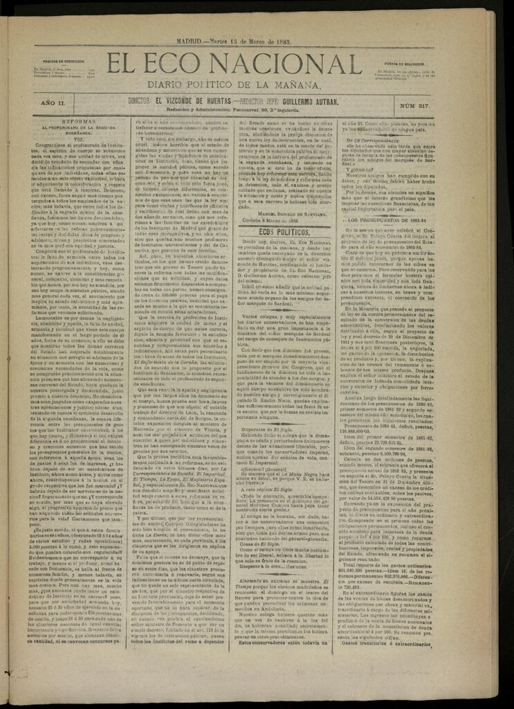 Miniatura de El Eco Nacional de 13 de marzo de 1883, nº 317