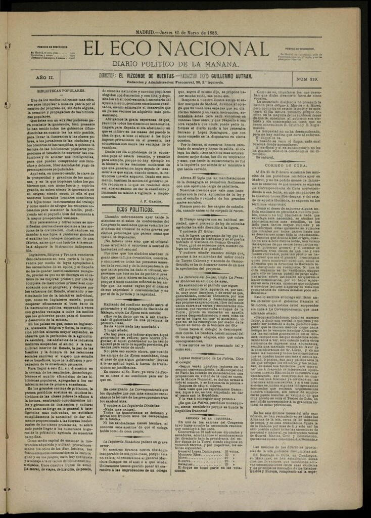 Miniatura de El Eco Nacional de 15 de marzo de 1883, nº 319