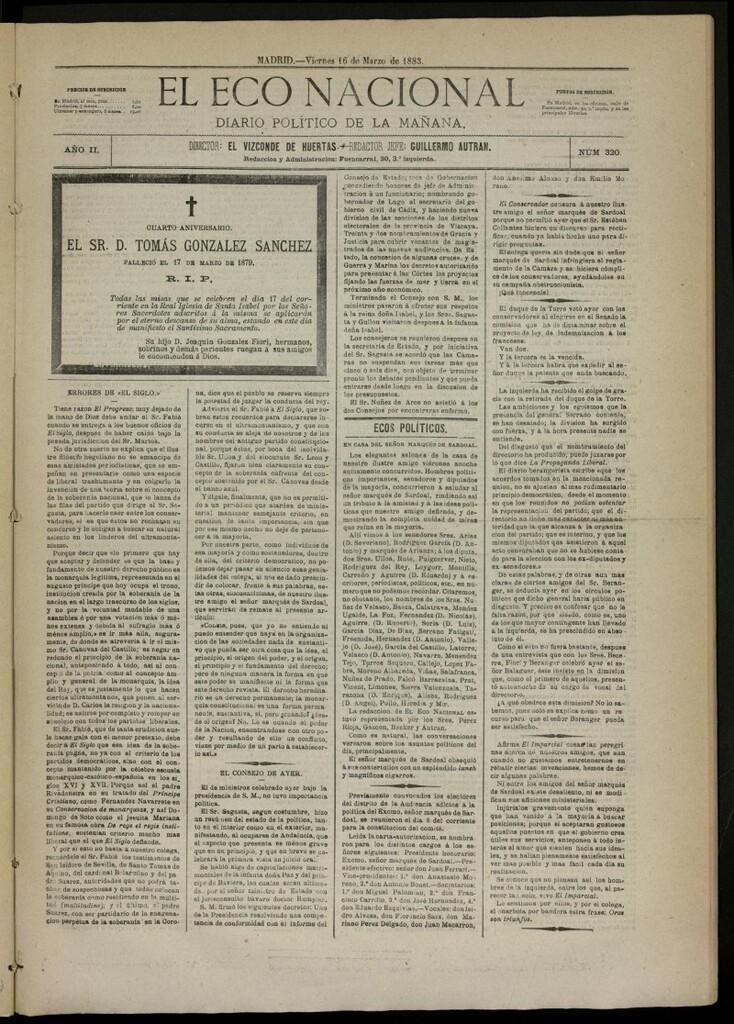 Miniatura de El Eco Nacional de 16 de marzo de 1883, nº 320