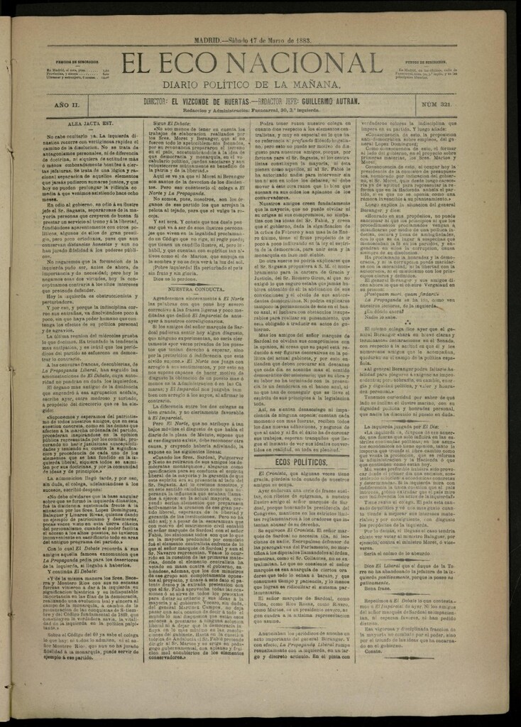 Miniatura de El Eco Nacional de 17 de marzo de 1883, nº 321