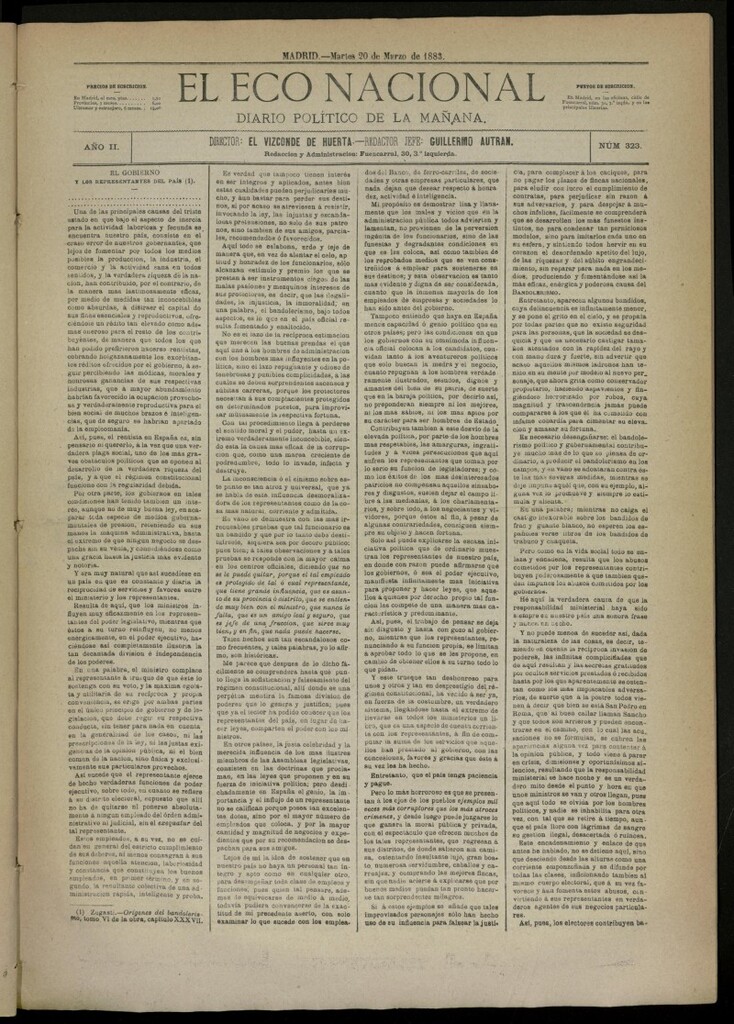 Miniatura de El Eco Nacional de 20 de marzo de 1883, nº 323