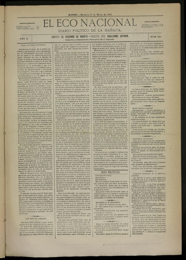 Miniatura de El Eco Nacional de 21 de marzo de 1883, nº 324