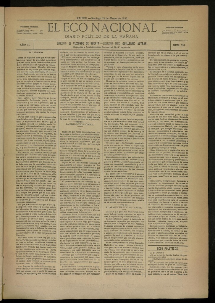 Miniatura de El Eco Nacional de 25 de marzo de 1883, nº 327