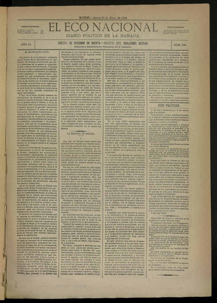 Miniatura de El Eco Nacional de 29 de marzo de 1883, nº 330