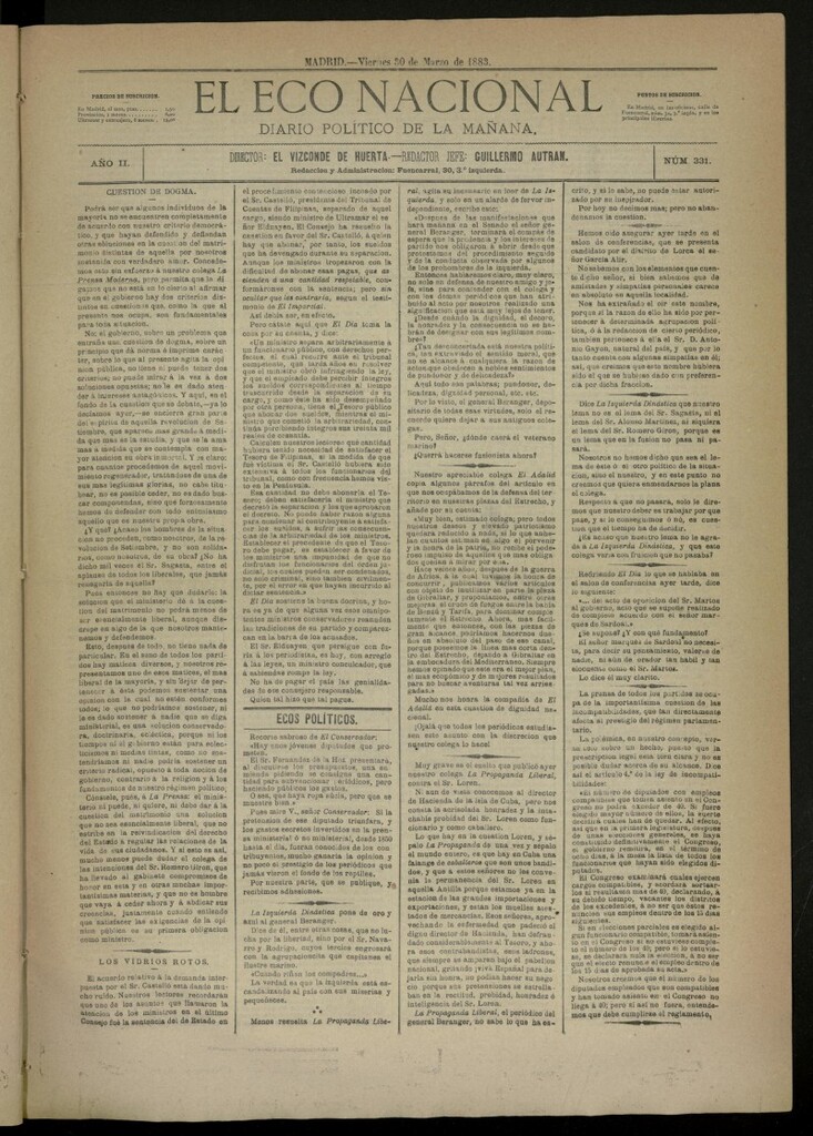 Miniatura de El Eco Nacional de 30 de marzo de 1883, nº 331