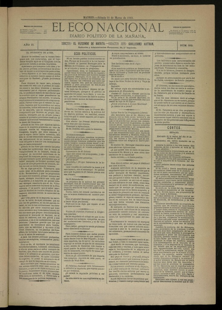 Miniatura de El Eco Nacional de 31 de marzo de 1883, nº 332