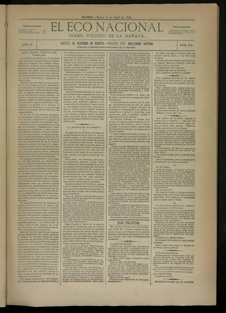 Miniatura de El Eco Nacional de 3 de abril de 1883, nº 334