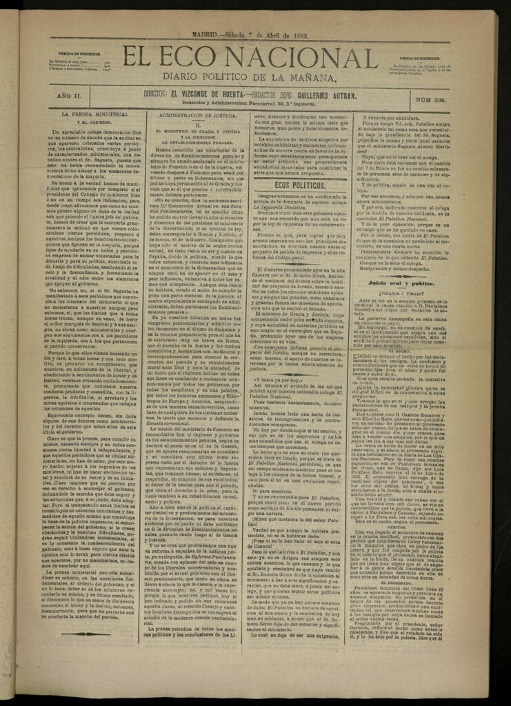 Miniatura de El Eco Nacional de 7 de abril de 1883, nº 338