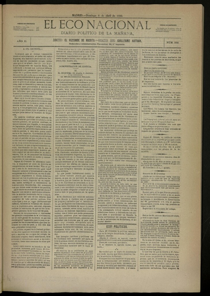 Miniatura de El Eco Nacional de 8 de abril de 1883, nº 339
