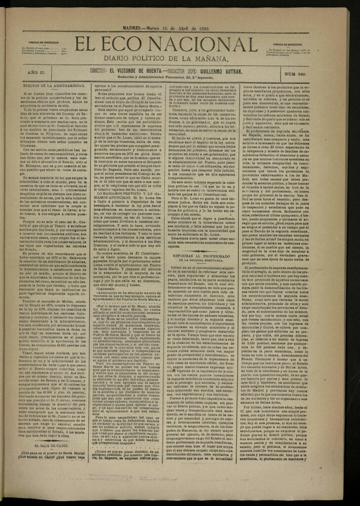 Miniatura de El Eco Nacional de 10 de abril de 1883, nº 340
