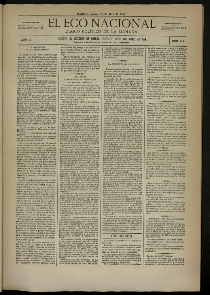Miniatura de El Eco Nacional de 12 de abril de 1883, nº 342