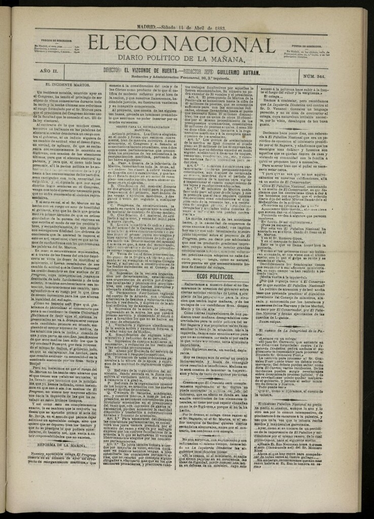 Miniatura de El Eco Nacional de 14 de abril de 1883, nº 344