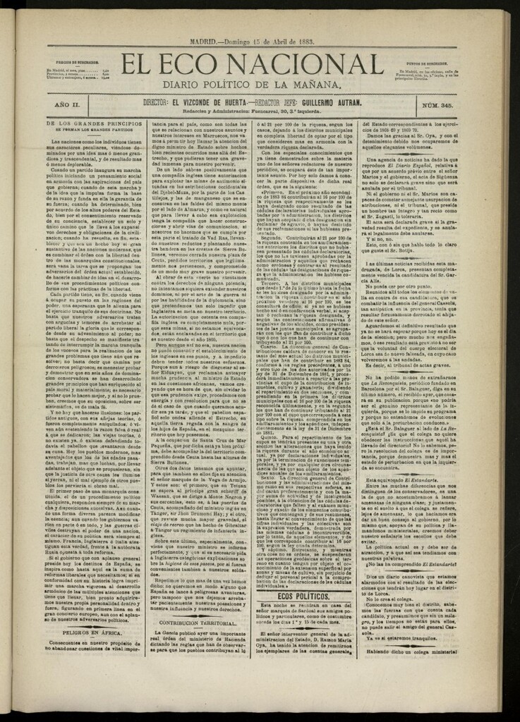Miniatura de El Eco Nacional de 15 de abril de 1883, nº 345