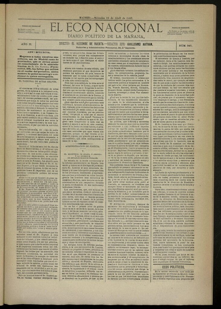 Miniatura de El Eco Nacional de 18 de abril de 1883, nº 347
