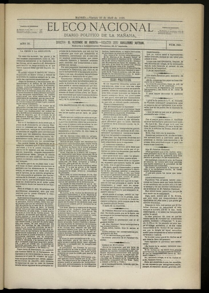 Miniatura de El Eco Nacional de 20 de abril de 1883, nº 349
