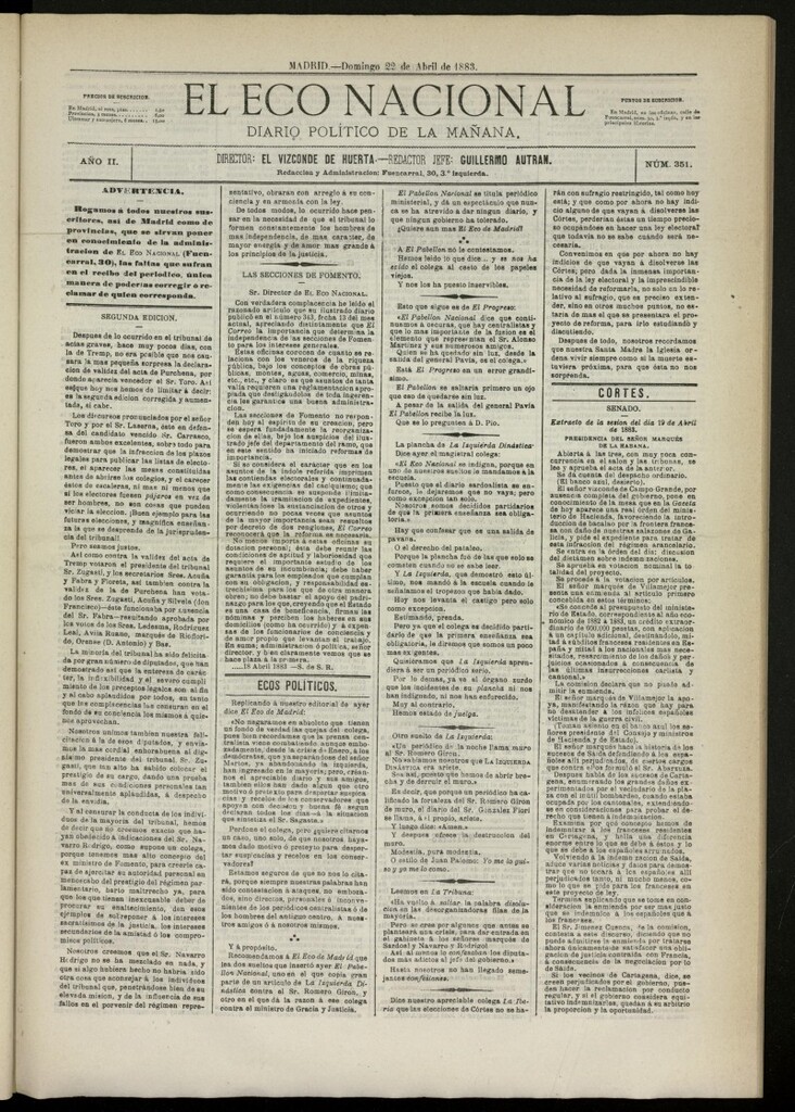 Miniatura de El Eco Nacional de 22 de abril de 1883, nº 351