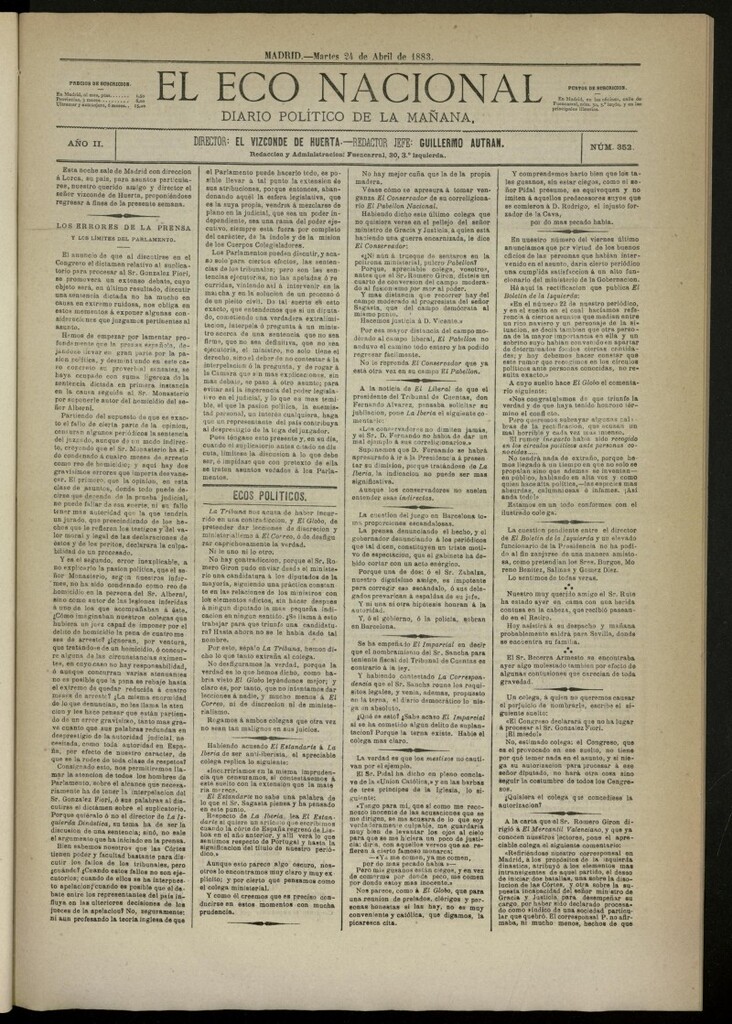 Miniatura de El Eco Nacional de 24 de abril de 1883, nº 352