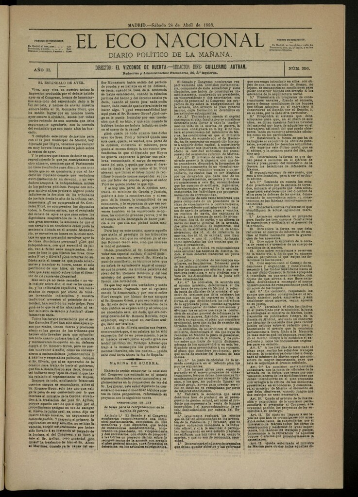 Miniatura de El Eco Nacional de 28 de abril de 1883, nº 356