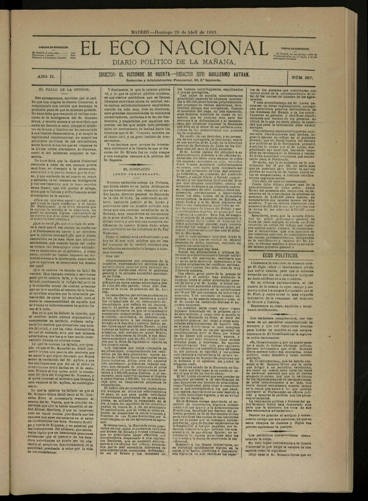 Miniatura de El Eco Nacional de 29 de abril de 1883, nº 357