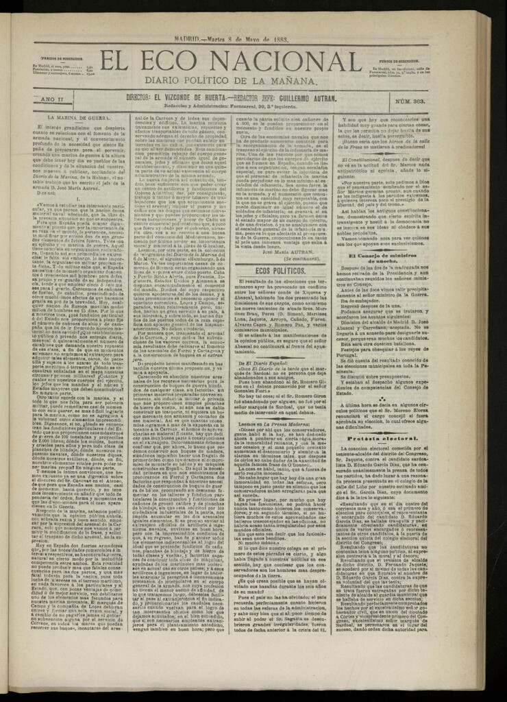 Miniatura de El Eco Nacional de 8 de mayo de 1883, nº 363