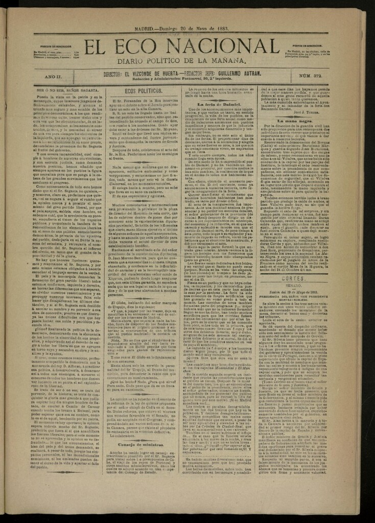 Miniatura de El Eco Nacional de 20 de mayo de 1883, nº 372