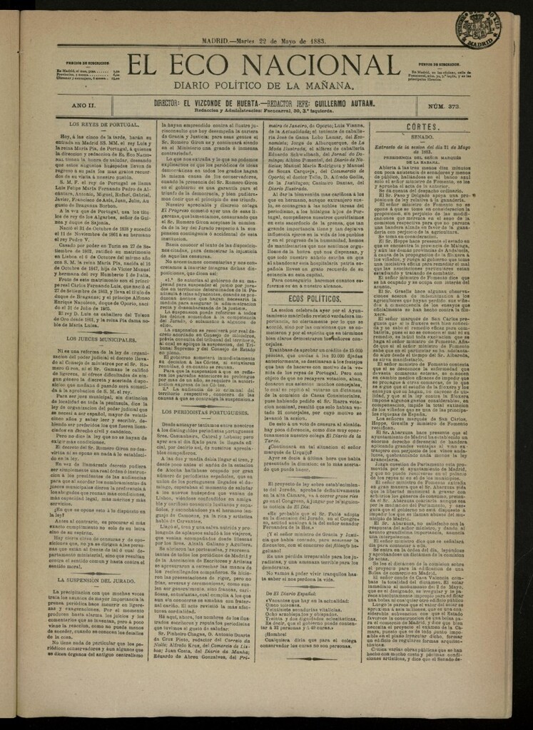 Miniatura de El Eco Nacional de 22 de mayo de 1883, nº 373