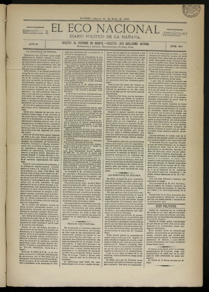 Miniatura de El Eco Nacional de 31 de mayo de 1883, nº 380