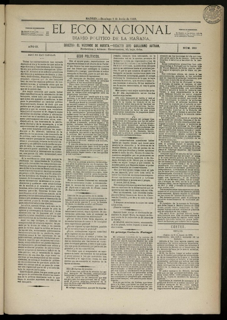 Miniatura de El Eco Nacional de 3 de junio de 1883, nº 383