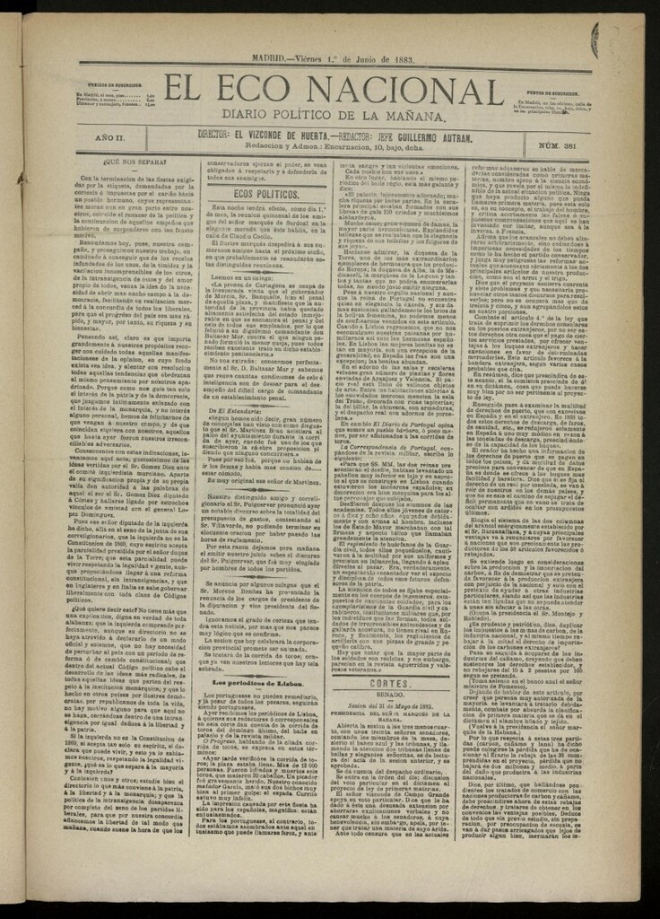 Miniatura de El Eco Nacional de 1 de junio de 1883, nº 381