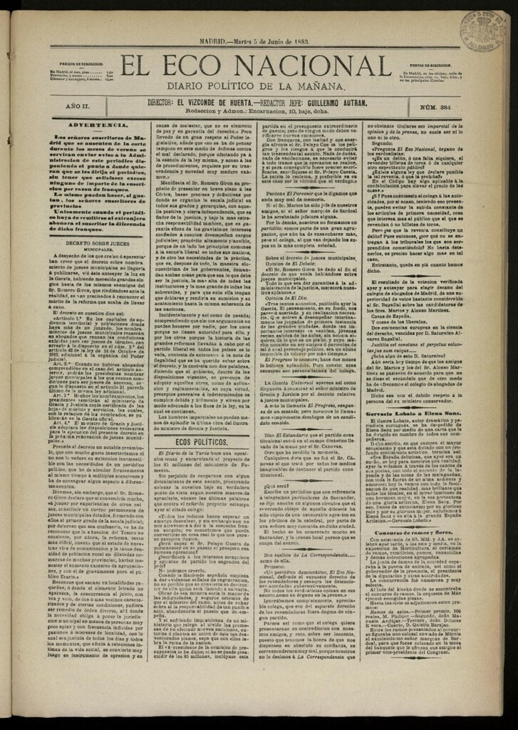 Miniatura de El Eco Nacional de 5 de junio de 1883, nº 384