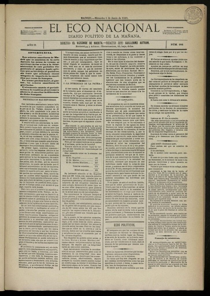 Miniatura de El Eco Nacional de 6 de junio de 1883, nº 385