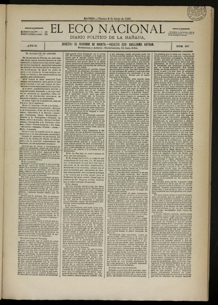Miniatura de El Eco Nacional de 8 de junio de 1883, nº 387