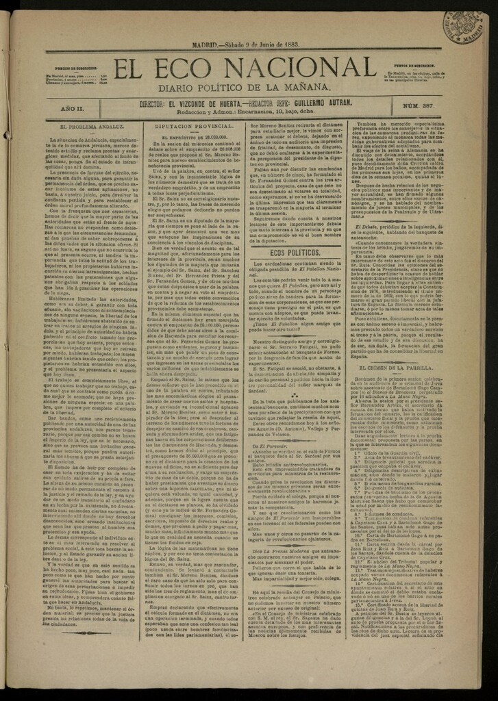 Miniatura de El Eco Nacional de 9 de junio de 1883, nº 387