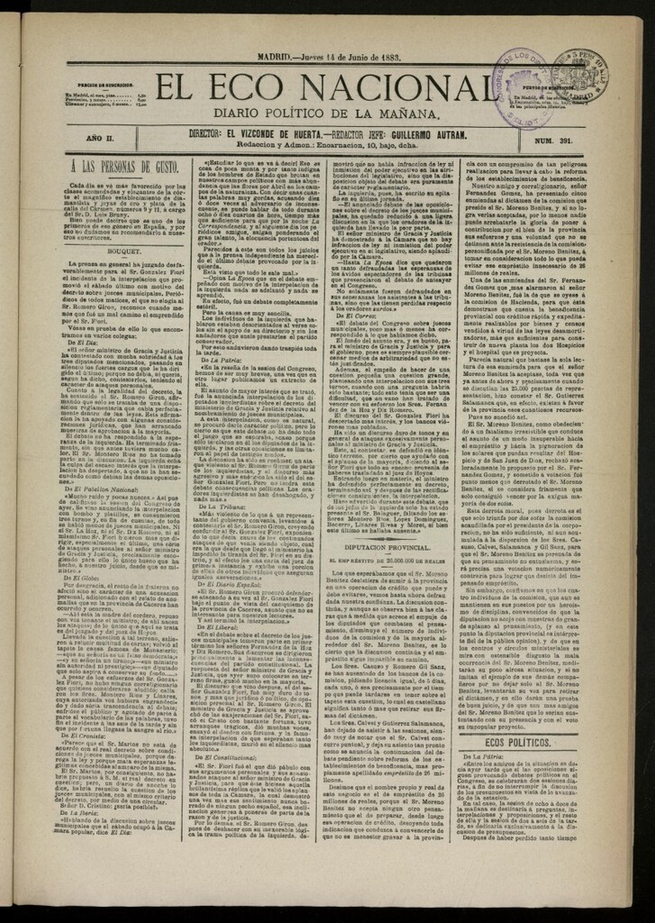 Miniatura de El Eco Nacional de 14 de junio de 1883, nº 391