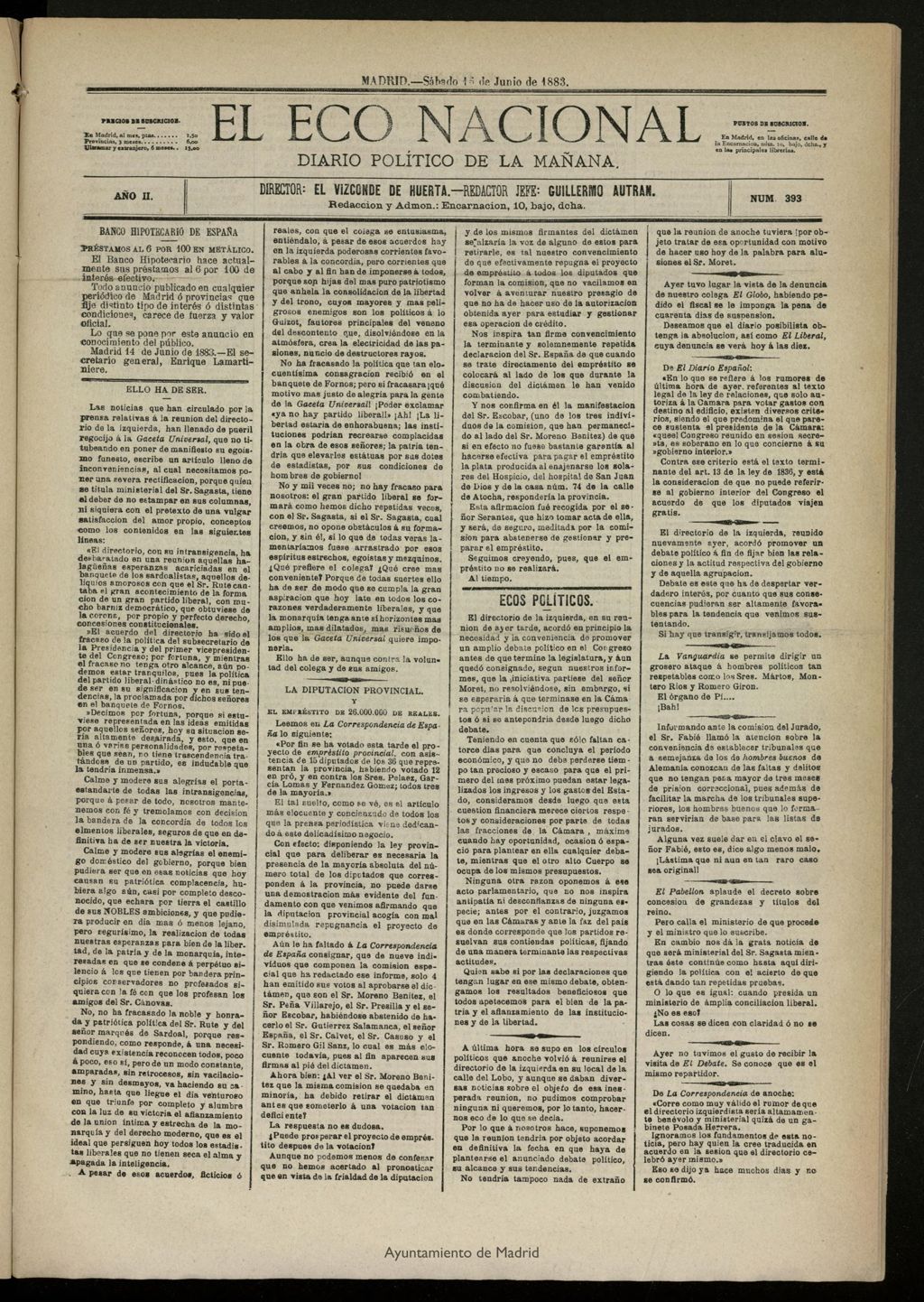 Miniatura de El Eco Nacional de 16 de junio de 1883, nº 393