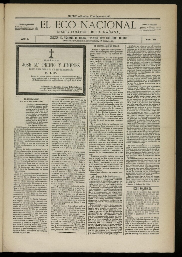 Miniatura de El Eco Nacional de 17 de junio de 1883, nº 394