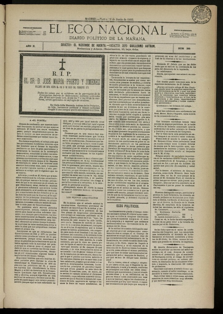Miniatura de El Eco Nacional de 19 de junio de 1883, nº 395