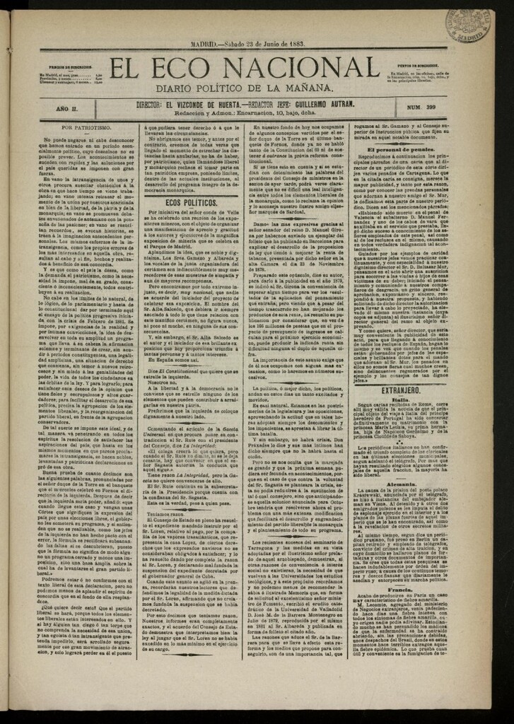 Miniatura de El Eco Nacional de 23 de junio de 1883, nº 399