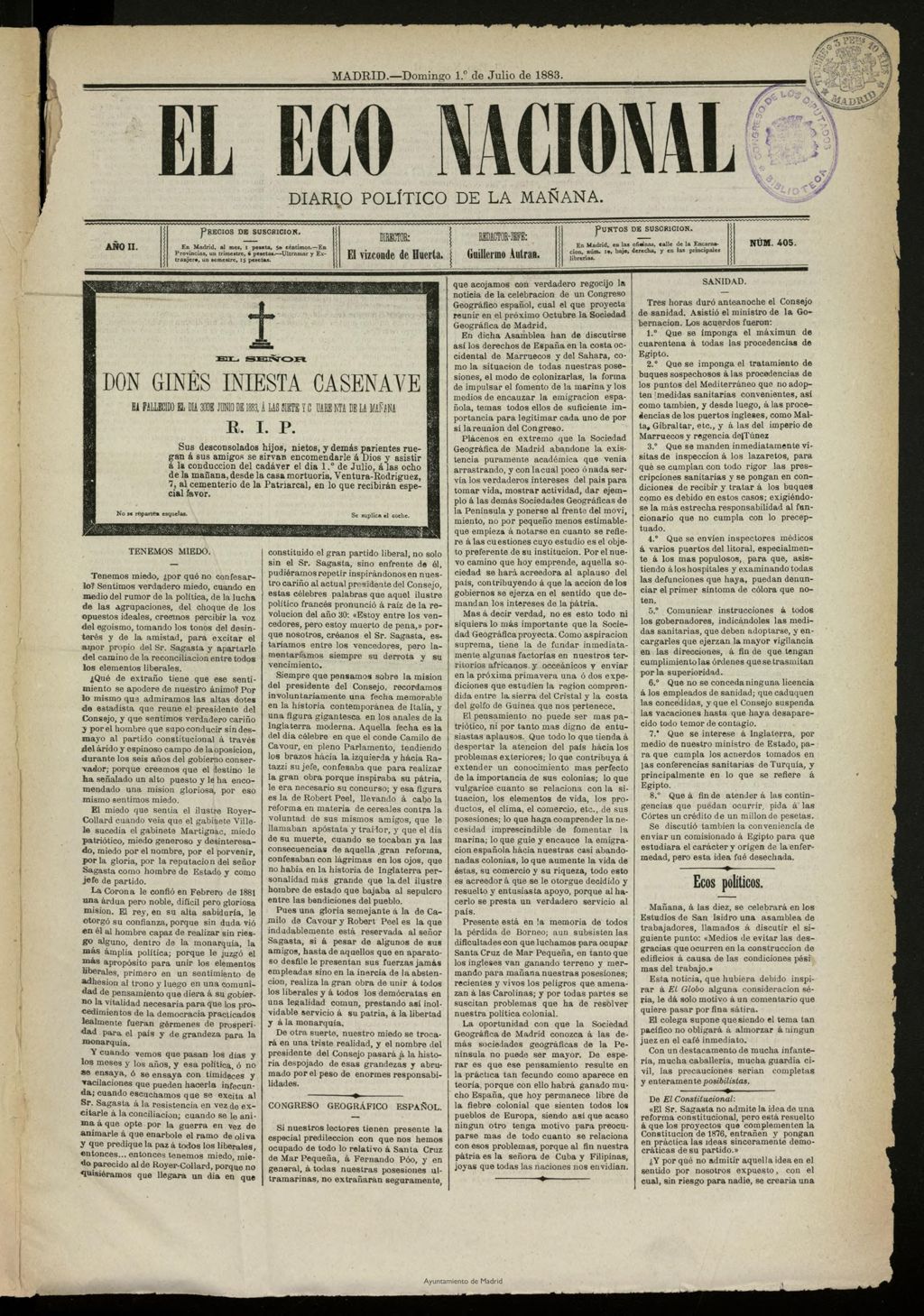 Miniatura de El Eco Nacional de 1 de julio de 1883, nº 405
