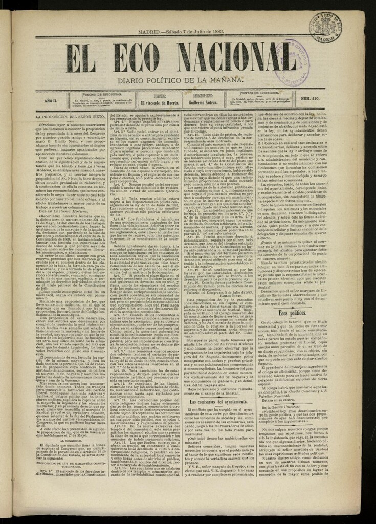Miniatura de El Eco Nacional de 7 de julio de 1883, nº 410