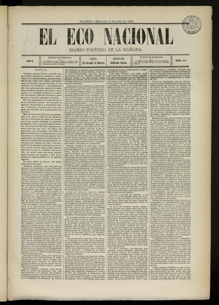 Miniatura de El Eco Nacional de 11 de julio de 1883, nº 413